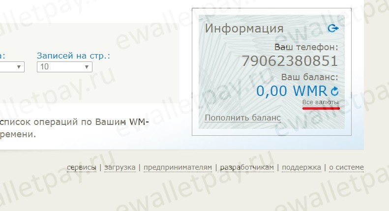 Переход по ссылке с анкором "Все валюты" в WM Check для смены пароля