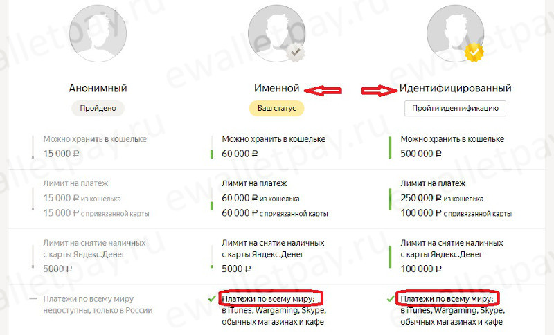 Особенности именного и идентифицированного статуса в Яндекс.Деньгах
