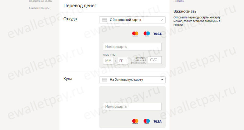 Перевод средств на карту Яндекс.Деньги через онлайн сервис переводов от Яндекс